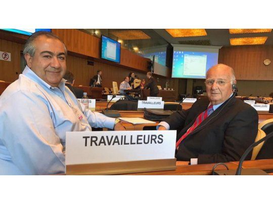 Los sindicalistas de Sanidad Héctor Daer y Carlos West Ocampo durante una visita a la OIT en Ginebra en abril pasado.