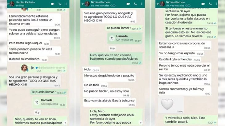 Los chats entre Nicolás Pachelo y su abogada tras ser condenado a prisión perpetua por el crimen de María Marta García Belsunce. Los chats entre Nicolás Pachelo y su abogada tras ser condenado a prisión perpetua por el crimen de María Marta García Belsunce. 