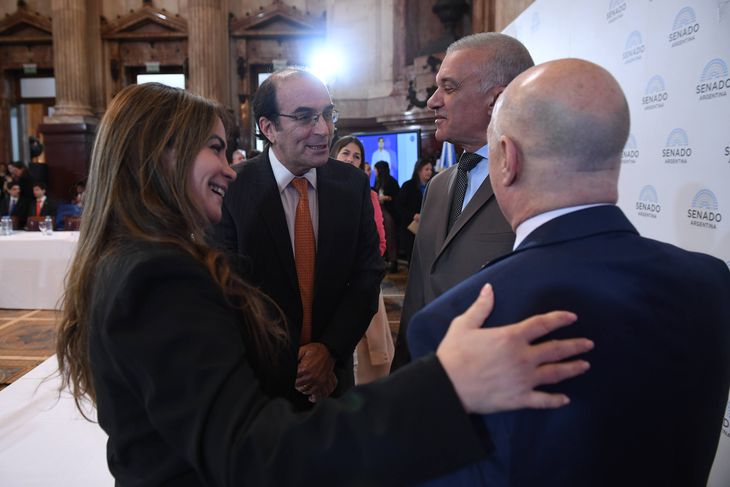 García Mansilla junto a senadores, en la previa de la audiencia. García Mansilla junto a senadores, en la previa de la audiencia.