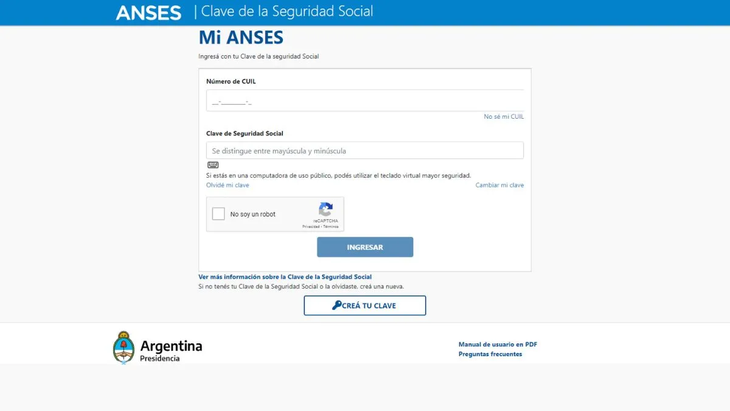 Ingreso a Mi ANSES