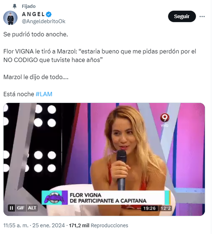El tweet de Angel de Brito adelantando la polémica entre las dos actrices. El tweet de Angel de Brito adelantando la polémica entre las dos actrices.