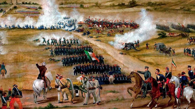 Batalla de Puebla en 1862 donde Ignacio Zaragoza derrota al Ejército Francés. 