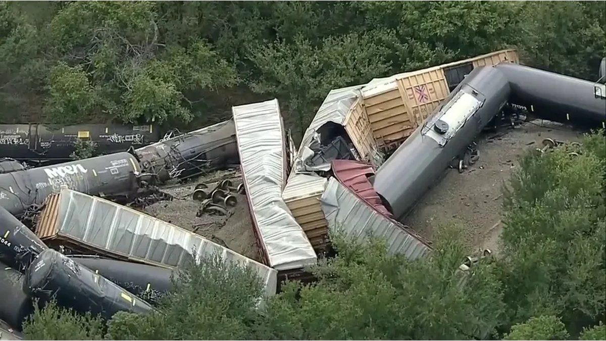 At least 35 cars left the tracks