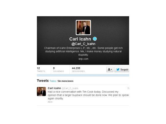 La cuenta de Twitter de Carl Icahn.