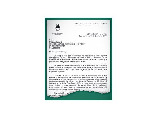 Cristina de Kirchner le giró ayer a Eduardo Fellner una nota en la que le solicita que conforme las comisiones de Presupuesto y Hacienda y de Finanzas para que, junto a Julio Cobos, analicen la remoción de Martín Redrado.