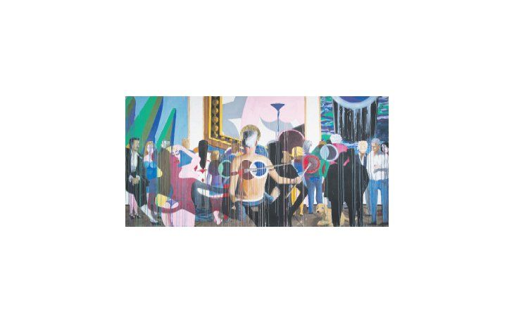 ámbito.com | “Vernissage”, una de las enormes telas que junto con otras de diferentes tamaños muestran a Plate como un gran colorista, casi un desborde visual, y el énfasis puesto por su cuerpo ante el lienzo.
