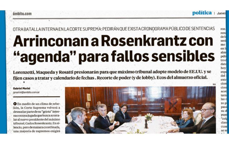 ámbito.com | Adelanto. Este diario anticipó la presión dentro de la Corte para que el presidente del tribunal habilitara el tratamiento de fallos complejos.