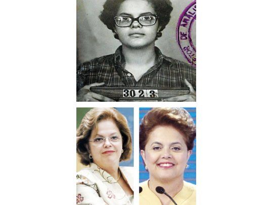 Dilma Rousseff, según pasan los años: del prontuario que le abrió el régimen militar como militante guerrillera, a las cirugías embellecedoras recientes, recomendadas por sus asesores de campaña.