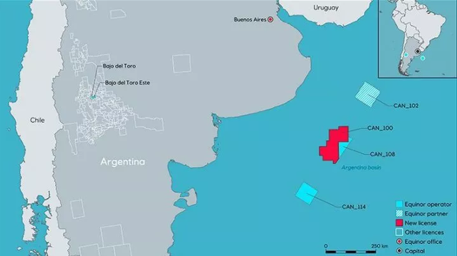 En el bloque CAN 100 la noruega Equinor posee 35% de la sociedad, YPF otro 35% y Shell un 30%.