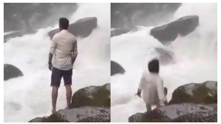 These images belong to the viral Tik Tok video that shows the exact moment when he slips and is swept away by the current. These images belong to the viral Tik Tok video that shows the exact moment when he slips and is swept away by the current.