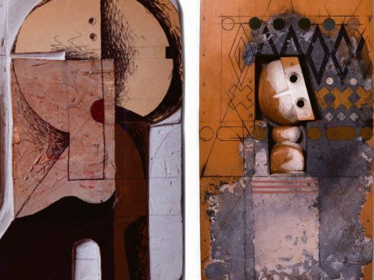 Bonevardi. A la izq., Figura con paisaje (1967). Al lado, Estudio para una cabeza(1993), dos de las obras que se exponen en Miami.