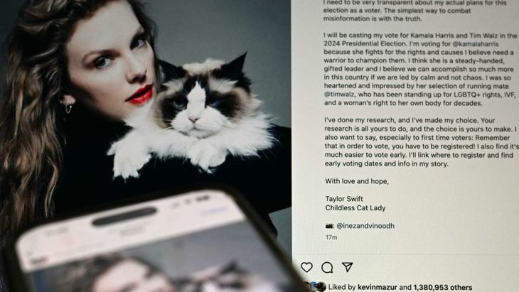 La publicación de Taylor Swift apoyando a Kamala Harris. La publicación de Taylor Swift apoyando a Kamala Harris.