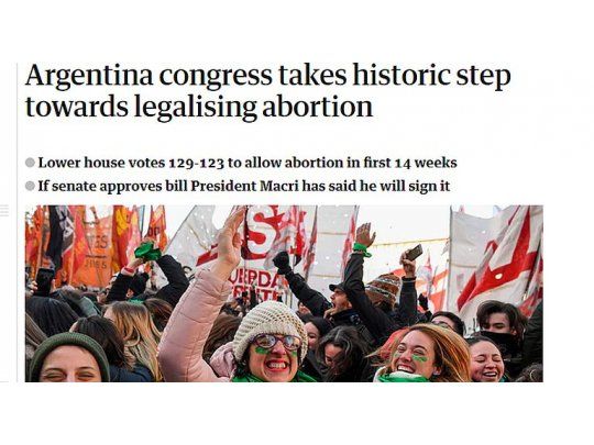 El diario británico The Guardian, uno de los que reflejó la votación en Diputados.