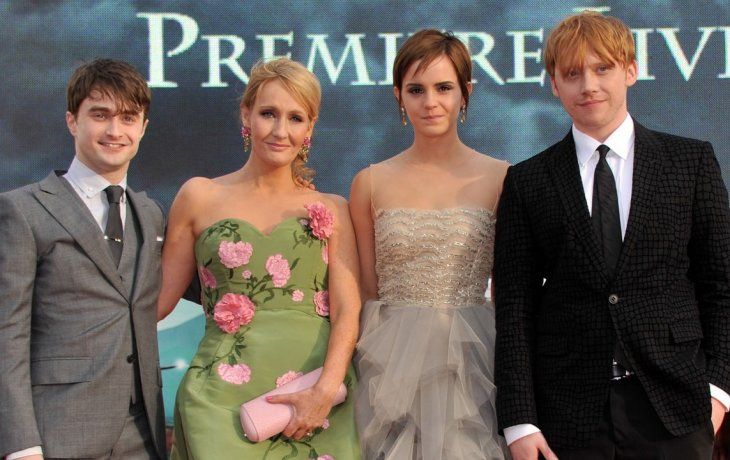Daniel Radcliffe, J.K. Rowling, Emma Watson y Rupert Grint.