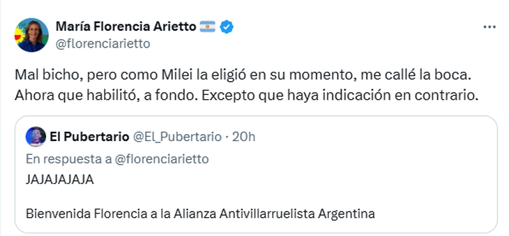 El comentario de Florencia Arietto contra Victoria Villarruel.