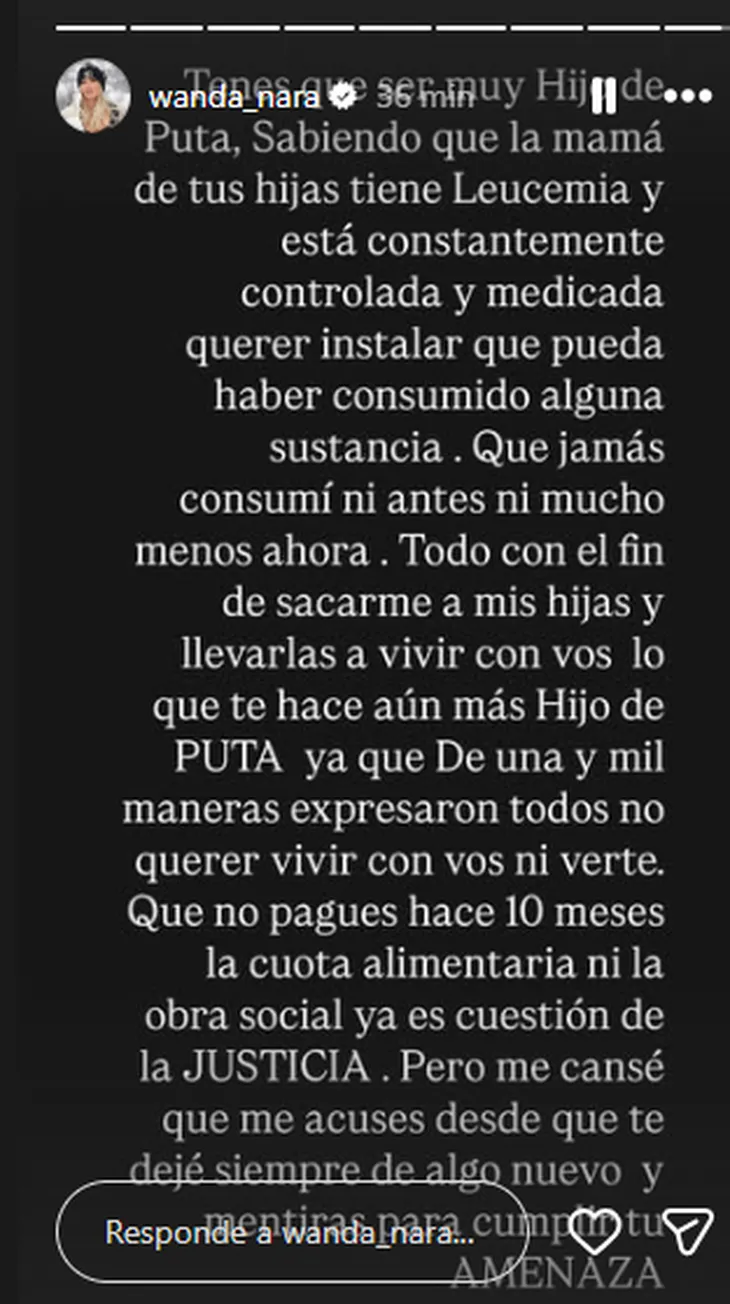 Wanda eligió las redes para responder a las acusaciones de Mauro Icardi con quien se enfrenta por la tenencia de sus hijas.