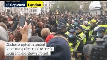 la policia britanica disperso protesta anticuarentena y hubo incidentes en londres