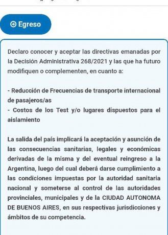 Declaraciones en caso del egreso del pasajero.