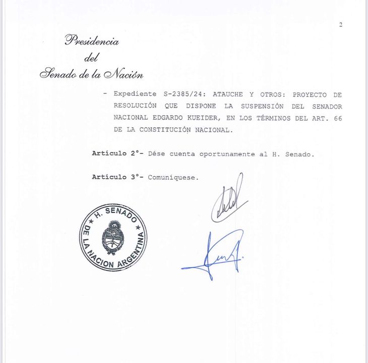 Victoria Villarruel confirmed the call for a session to define the senator's sanction. Victoria Villarruel confirmed the call for a session to define the senator's sanction.
