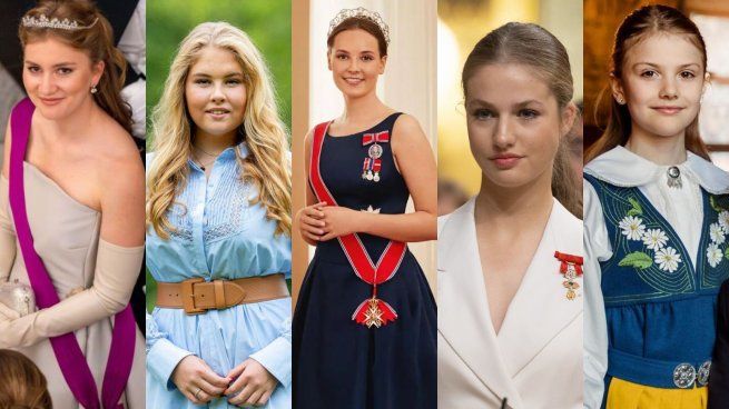 Isabel de Bélgica; Catalina Amalia de Países Bajos; Ingrid Alexandra de Noruega; Leonor de España; y Estela de Suecia