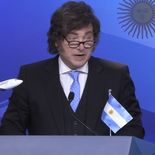 Milei en su discurso, tras la reunión bilateral con Netnayahu en Jerusalén. Milei en su discurso, tras la reunión bilateral con Netnayahu en Jerusalén.