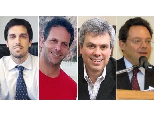 De izquierda a derecha: Rodrigo Pena (Secretaría de Hacienda); Guido Sandleris (jefe de asesores), Sebastián Galiani (Política Económica) y Ariel Sigal (jefatura de Gabinete del Ministerio de Hacienda).