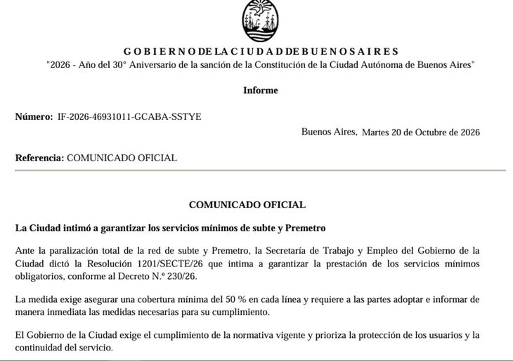 La intimación de CABA. La intimación de CABA.