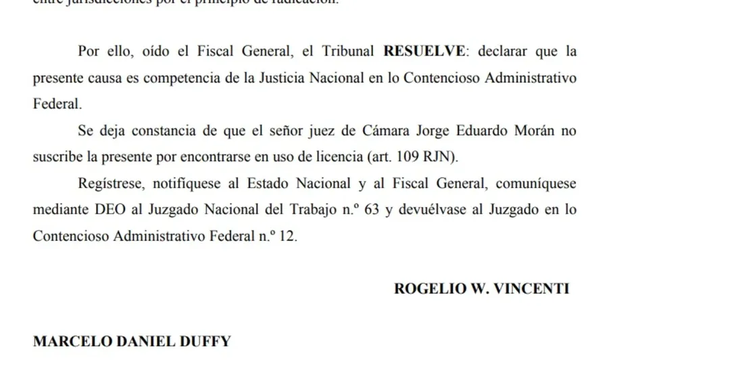 La Sala IV definió la competencia con votos de los jueces Rogelio Vicenti y Marcelo Duffy y exigió a la Justicia del Trabajo que cese su accionar. La Sala IV definió la competencia con votos de los jueces Rogelio Vicenti y Marcelo Duffy y exigió a la Justicia del Trabajo que cese su accionar.