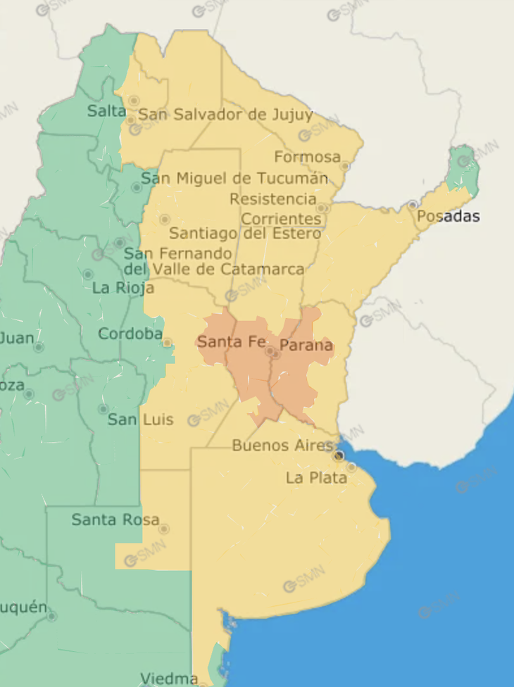 Rige alerta amarilla y naranja para este sábado.