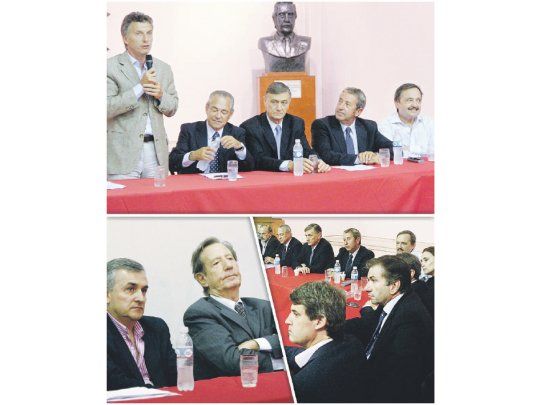 Foto de familia inédita en la oposición: Mauricio Macri, Mario Barletta, Hermes Binner, Julio Cobos y Ricardo Alfonsín en el Comité Nacional de la UCR. El jujeño Gerardo Morales junto a Leandro Despouy. Alfonso Prat Gay, Gabriela Micetti y Eduardo Amadeo también fueron de la partida.