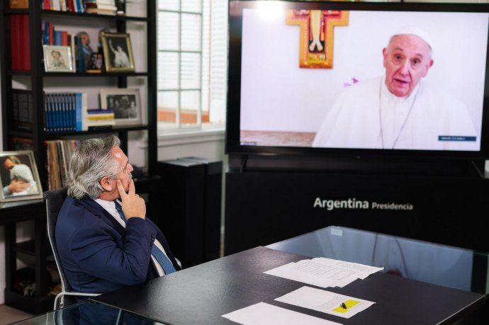 El presidente Alberto Fern&aacute;ndez presenci&oacute; el discurso del Papa Francisco en el marco de la "Cumbre de L&iacute;deres sobre el Clima".