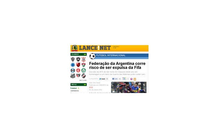 El diario Lance de Brasil informa sobre la posibilidad de la sanción a la AFA.