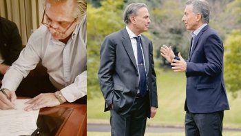 Firma. Alberto Fernández, que mañana irá a Tucumán, firmó el sábado por la noche como candidato presidencial. Macri y Pichetto, los rivales.
