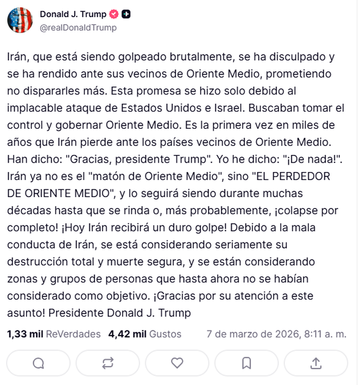 El mensaje completo de Donald Trump. El mensaje completo de Donald Trump.