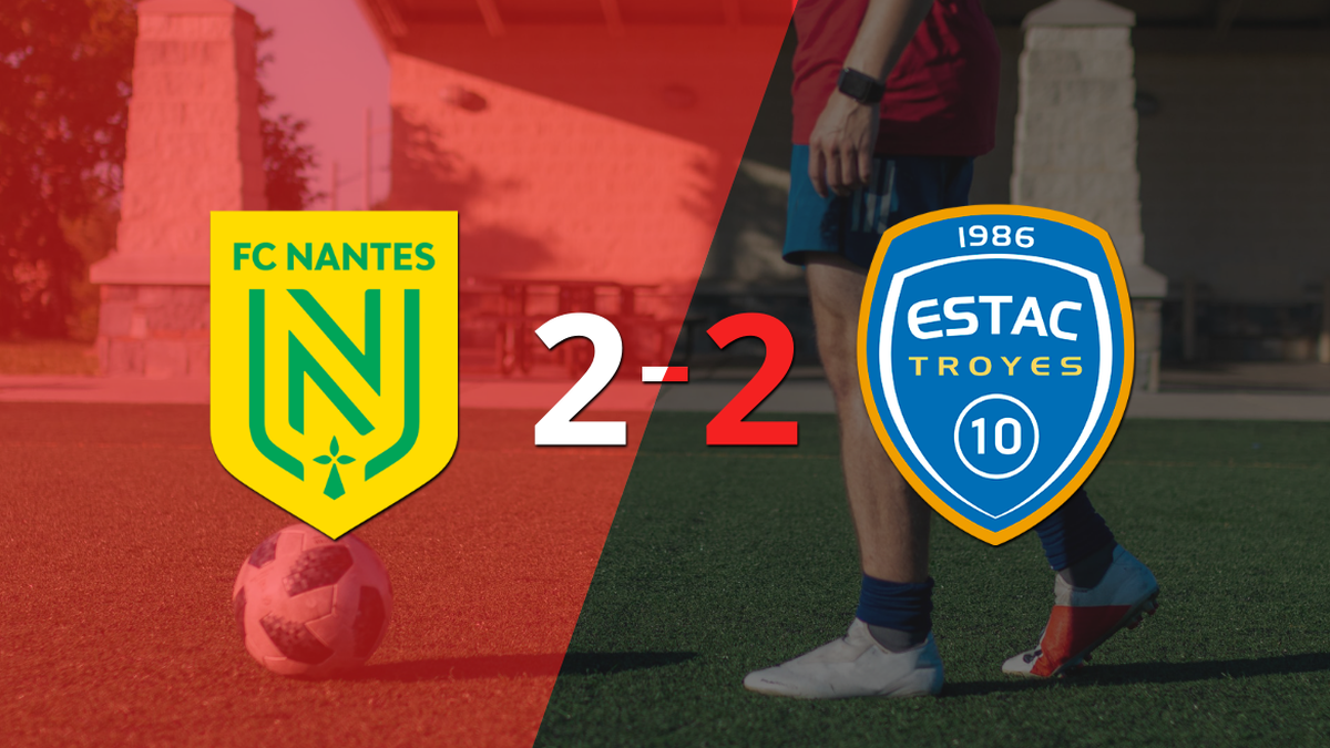 Troyes got a point after drawing 2 goals with Nantes
