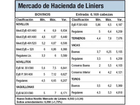 Subas del 3,3% en Mercado de Liniers