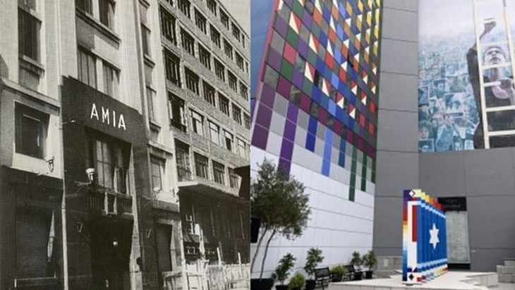 El edificio original de la AMIA (izq) y el centro reconstruído luego del atentado. El edificio original de la AMIA (izq) y el centro reconstruído luego del atentado.