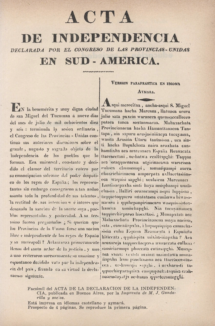 El acta de la Independencia de Argentina firmada en Tucumán