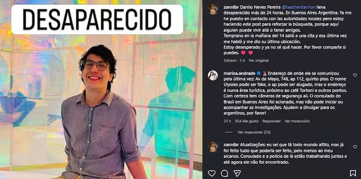 El aviso de búsqueda días atrás de amigos de Danilo Pereira. El Joven apareció muerto este lunes. El aviso de búsqueda días atrás de amigos de Danilo Pereira. El Joven apareció muerto este lunes.