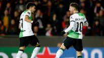 Conexión sudamericana. Alexis Mac Allister festeja su gol con el colombiano Luis Suárez.&nbsp;
