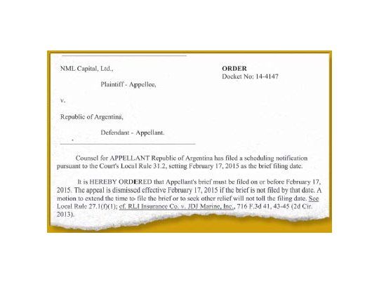 La Cámara de Apelaciones de Nueva York “retó” ayer, por escrito y de manera firme, a la Argentina por no haber presentado a tiempo las argumentaciones para justificar el levantamiento del “desacato” dictado por Griesa.