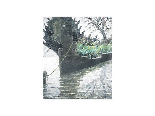 «Reencarnación», uno de los diez óleos de Quinquela Martínhallados en estado crítico, restaurados por el equipo del InstitutoUniversitario Nacional de Arte y ahora exhibidos en laDaniel Maman, la galería que financió el proyecto.