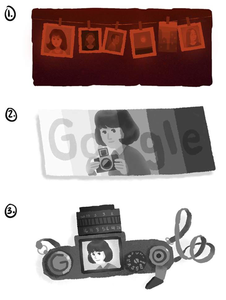 Primeros borradores del doodle de hoy.