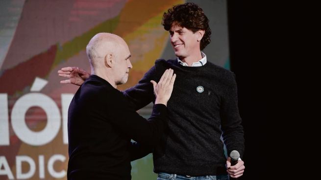Encuentro. Horacio Rodríguez Larreta y Martín Lousteau, ayer en Parque Norte, en la Ciudad de Buenos Aires.
