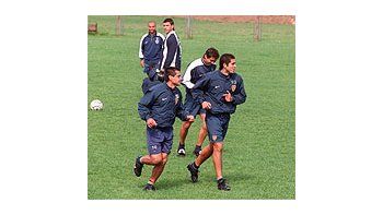El equipo de Boca Juniors hoy en los entrenamientos.