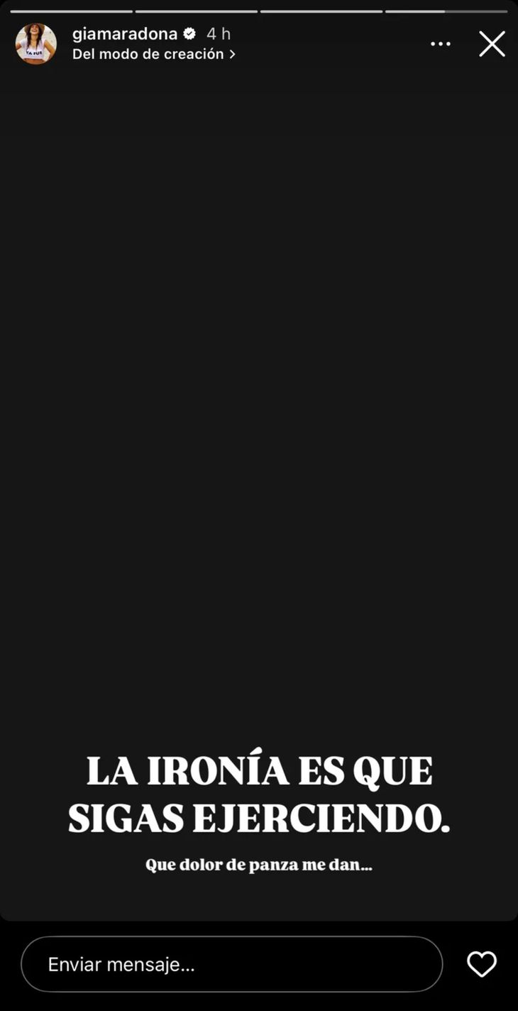 Historia de Instagram de Gianina Maradona. Historia de Instagram de Gianina Maradona.