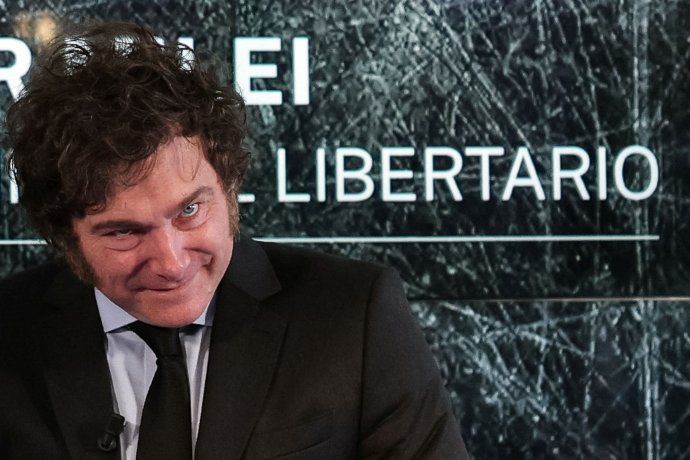 Javier Milei durante su última conferencia en España. 