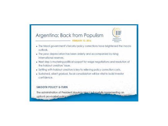 Este es el facsímil del Informe sobre la Argentina, del IIF, que circuló en la cumbre del G-20 en Shanghái, en la previa del acuerdo con los buitres.