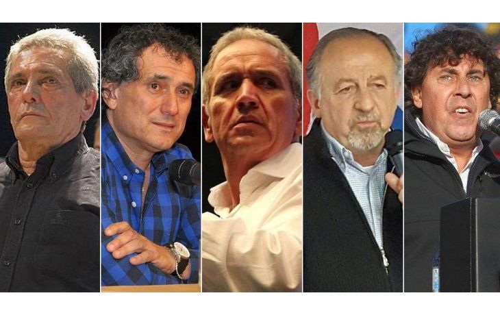 Carlos Acuña (CGT), Sergio Sasia (UF), Sergio Palazzo (Bancaria -CPSF), Hugo Yasky (CTA de los Argentinos) y Pablo Micheli (CTA Autónoma).