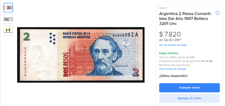 Billete de dos pesos en Mercado Libre. Billete de dos pesos en Mercado Libre.